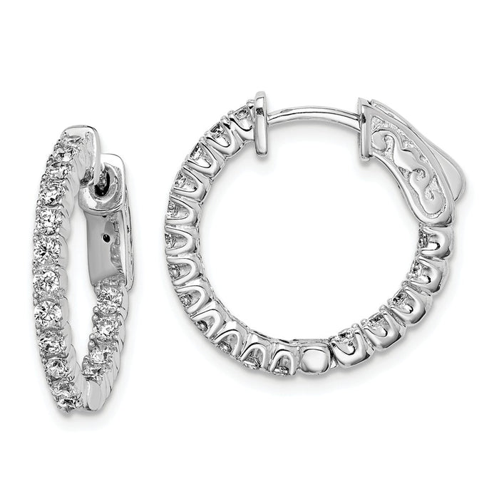 Stella Silver 925 Sterling Silver Cubic Zirconia ( CZ ) 34 Stones In and Out Round Hoop Earrings, 14mm x 14mm