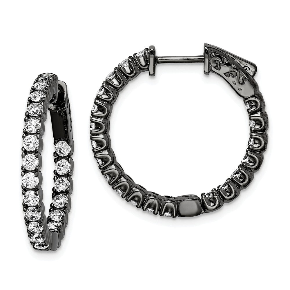 Stella Silver 925 Sterling Silver Black-plated Cubic Zirconia ( CZ ) In & Out Hoop Earrings, 24.48mm x 24.44mm