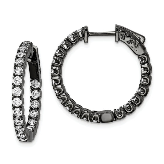 Stella Silver 925 Sterling Silver Black-plated Cubic Zirconia ( CZ ) In & Out Hoop Earrings, 24.48mm x 24.44mm