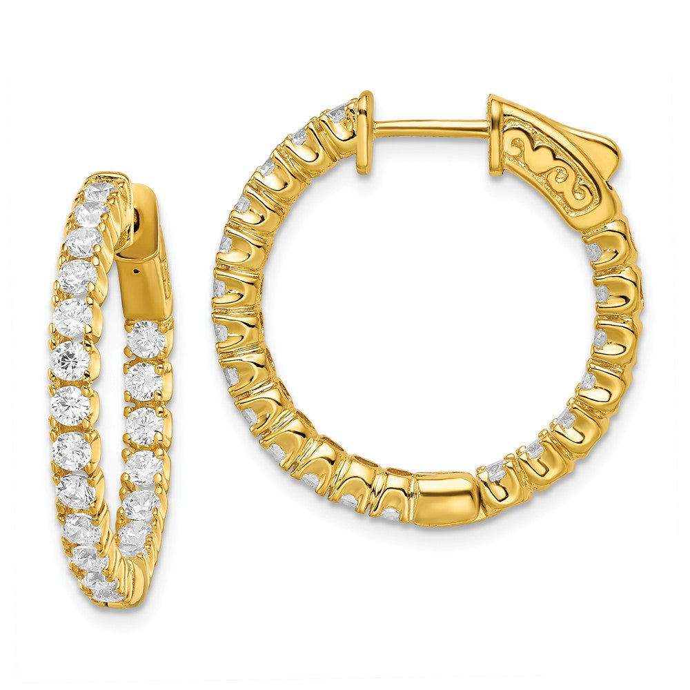 Stella Silver 925 Sterling Silver Gold-tone Cubic Zirconia ( CZ ) In & Out Round Hoop Earrings, 24.48mm x 24.44mm