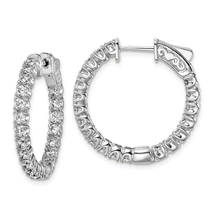 Stella Silver 925 Sterling Silver Cubic Zirconia ( CZ ) 40 Stones In and Out Round Hoop Earrings, 19mm x 19mm