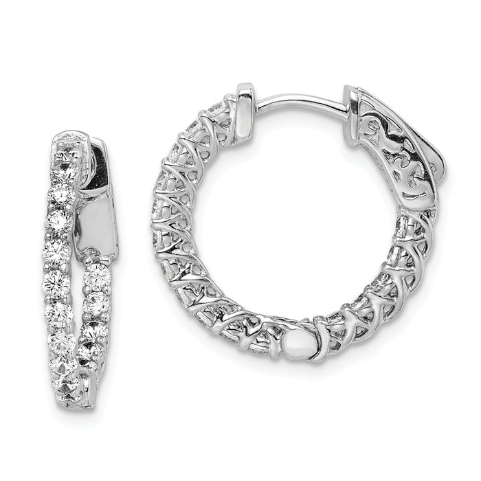 Stella Silver 925 Sterling Silver Cubic Zirconia ( CZ ) 32 Stones In and Out Round Hoop Earrings, 14mm x 14mm