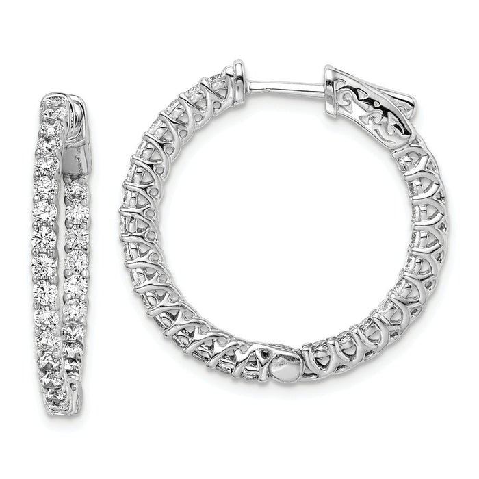 Stella Silver 925 Sterling Silver Cubic Zirconia ( CZ ) 52 Stones In and Out Round Hoop Earrings, 19mm x 19mm