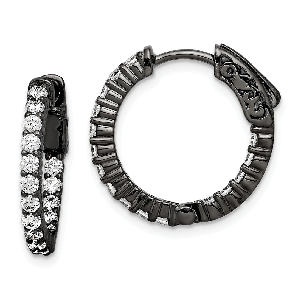 Stella Silver 925 Sterling Silver Black-plated Cubic Zirconia ( CZ ) In & Out Hoop Earrings, 18.77mm x 19.31mm