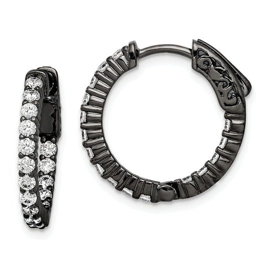 Stella Silver 925 Sterling Silver Black-plated Cubic Zirconia ( CZ ) In & Out Hoop Earrings, 18.77mm x 19.31mm
