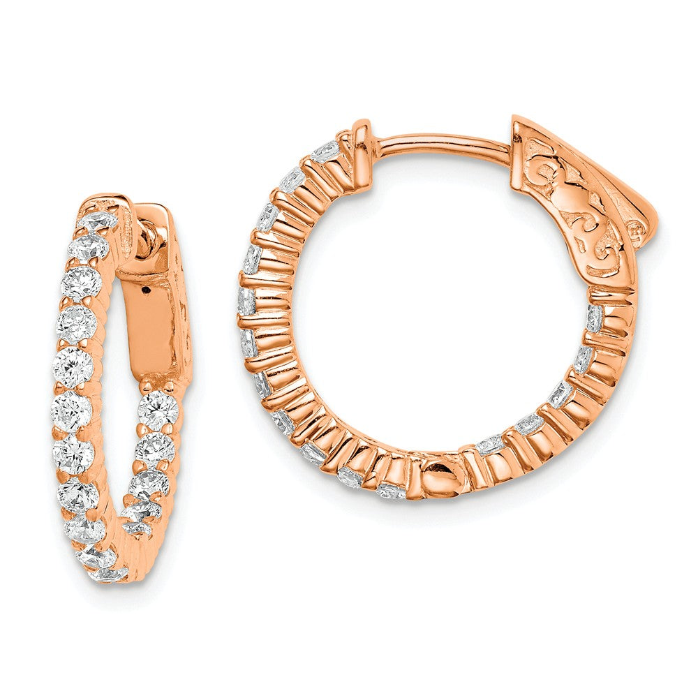 Stella Silver 925 Sterling Silver Rose-tone Cubic Zirconia ( CZ ) In & Out Hoop Earrings, 18.77mm x 19.31mm
