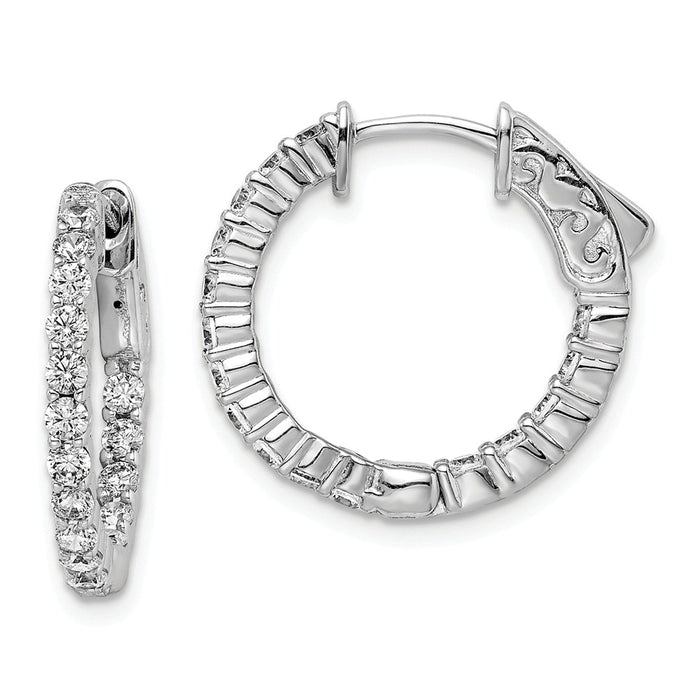 Stella Silver 925 Sterling Silver Cubic Zirconia ( CZ ) 32 Stones In and Out Round Hoop Earrings, 11mm x 11mm