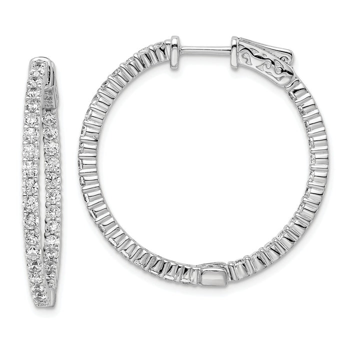 Stella Silver 925 Sterling Silver Cubic Zirconia ( CZ ) 66 Stones In and Out Round Hoop Earrings, 30mm x 30mm