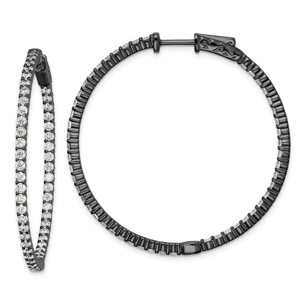 Stella Silver 925 Sterling Silver Ruthenium-plated Cubic Zirconia ( CZ ) In & Out Hoop Earrings, 41mm x 42mm