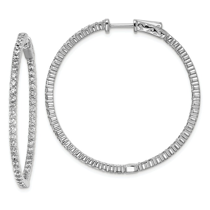 Stella Silver 925 Sterling Silver Cubic Zirconia ( CZ ) 100 Stones In and Out Round Hoop Earrings, 38mm x 38mm