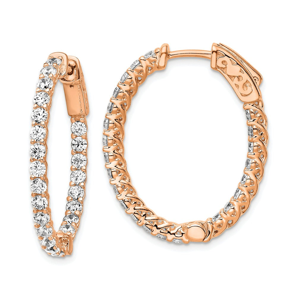Stella Silver 925 Sterling Silver Rose-tone Cubic Zirconia ( CZ ) In & Out Oval Hoop Earrings, 29.9mm x 24.04mm