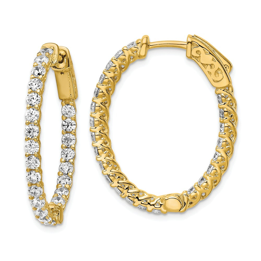 Stella Silver 925 Sterling Silver Gold-tone Cubic Zirconia ( CZ ) In & Out Oval Hoop Earrings, 29.9mm x 24.04mm