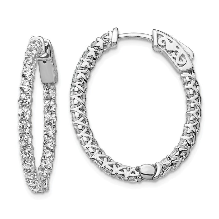 Stella Silver 925 Sterling Silver Cubic Zirconia ( CZ ) 46 Stones In and Out Oval Hoop Earrings, 17mm x 17mm