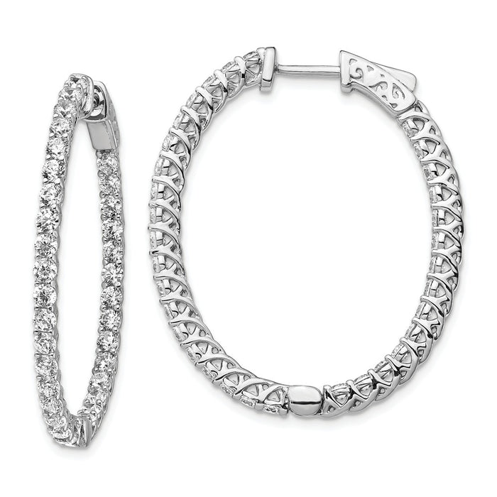 Stella Silver 925 Sterling Silver Cubic Zirconia ( CZ ) 66 Stones In and Out Oval Hoop Earrings, 23mm x 23mm