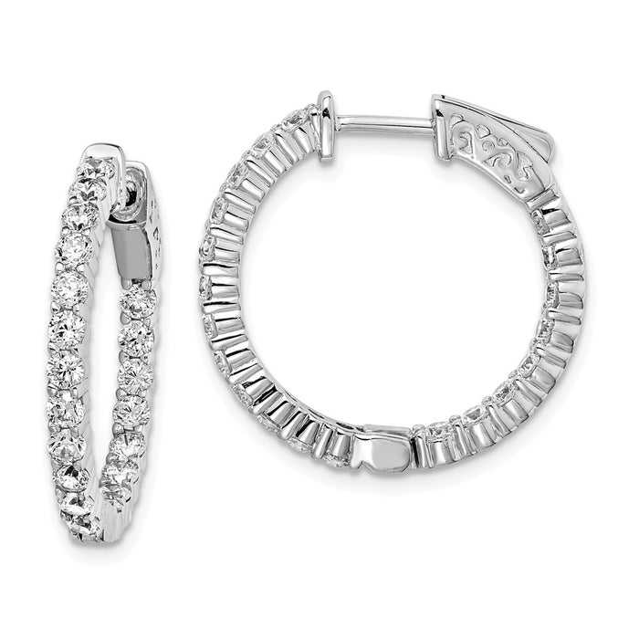 Stella Silver 925 Sterling Silver Cubic Zirconia ( CZ ) 40 Stones In and Out Round Hoop Earrings, 19mm x 19mm
