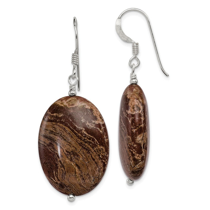 Stella Silver 925 Sterling Silver Brown Jasper Earrings, 42mm x 18mm