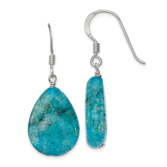 Stella Silver 925 Sterling Silver Small Crack Aventurine Turquoise Tear Drop Earrings, 34mm x 15mm