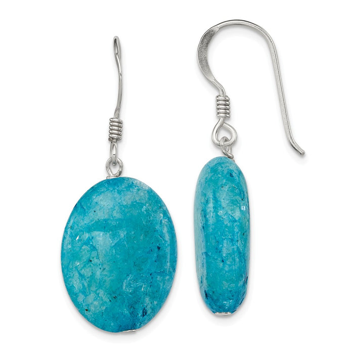 Stella Silver 925 Sterling Silver Small Crack Aventurine Teal Dangle Earrings, 38mm x 16mm