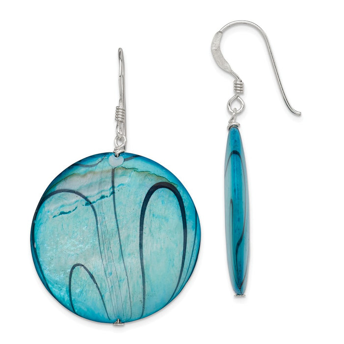 Stella Silver 925 Sterling Silver Mother of Pearl Blue Disc Earrings, 46mm x 31mm