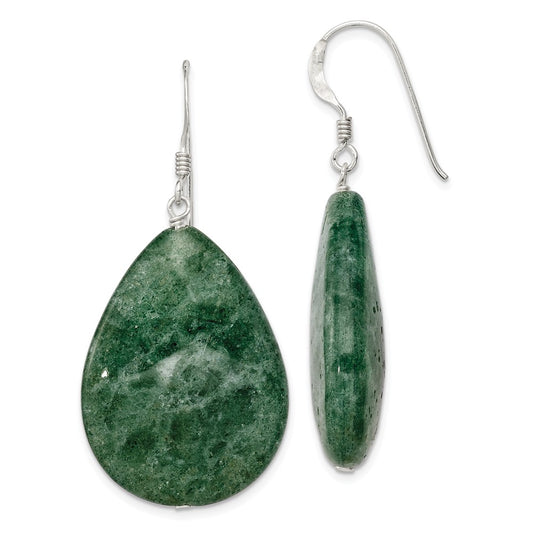 Stella Silver 925 Sterling Silver Large Crack Aventurine Green Tear Drop Earrings, 49mm x 23mm