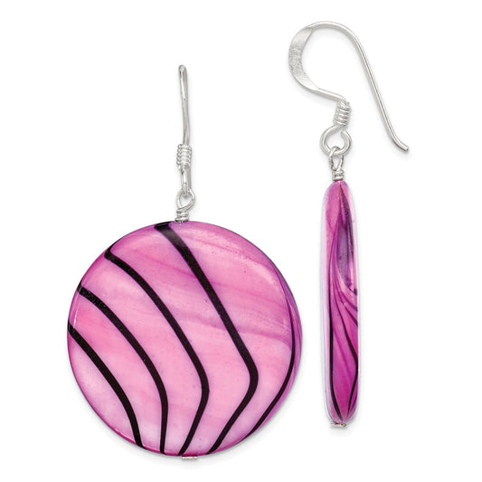 Stella Silver 925 Sterling Silver Mother of Pearl Purple and Black Disc Earrings, 46mm x 30mm