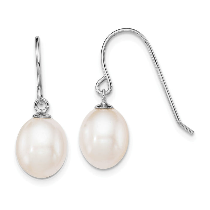 Stella Silver 925 Sterling Silver Rhodium-plated White 8-9mm Freshwater Cultured Pearl Dangle Earrings, 22mm x 8 to 9mm