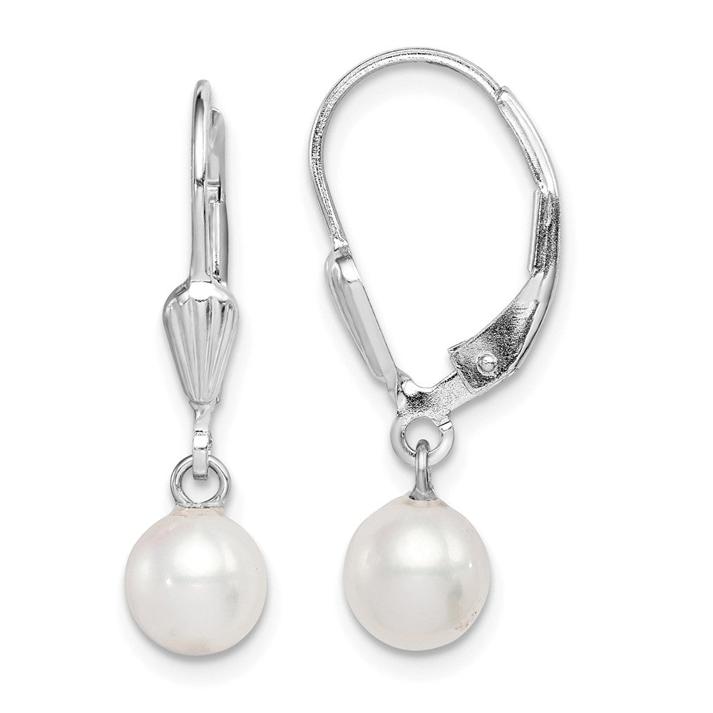 Stella Silver 925 Sterling Silver Rh-plated 6-7mm White Freshwater Cultured Pearl Leverback Earrings, 25mm x 6 to 6.5mm