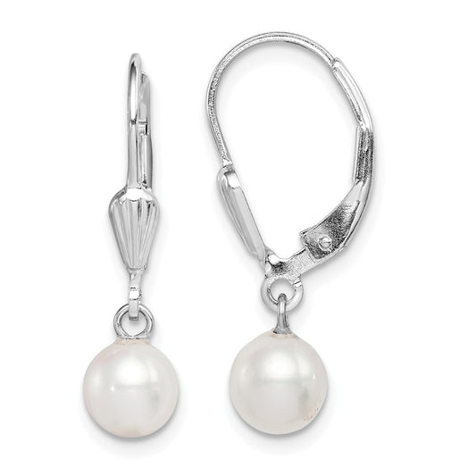 Stella Silver 925 Sterling Silver Rh-plated 6-7mm White Freshwater Cultured Pearl Leverback Earrings, 25mm x 6 to 6.5mm