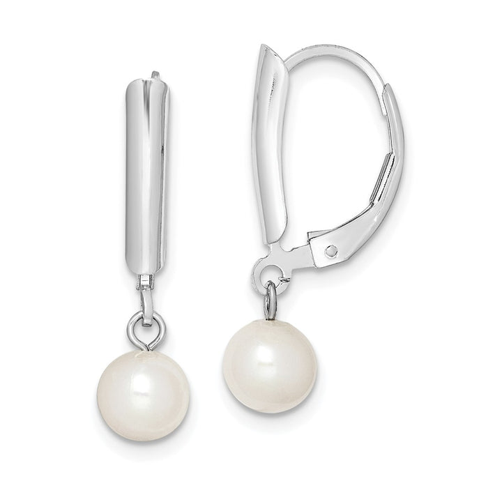 Stella Silver 925 Sterling Silver Rh-plated 6-7mm White Freshwater Cultured Pearl Leverback Earrings, 23mm x 6 to 6.5mm