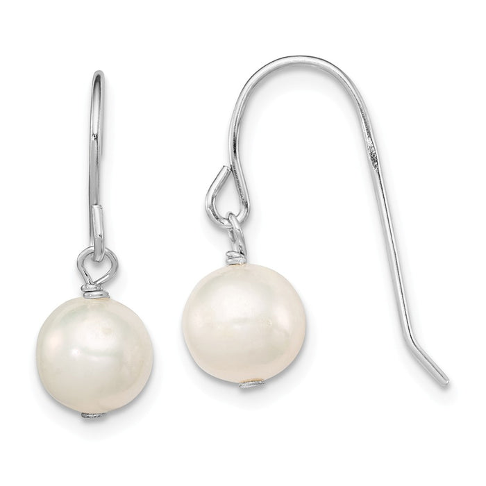 Stella Silver 925 Sterling Silver Rhodium-plated White 7-8mm Freshwater Cultured Pearl Dangle Earrings, 19mm x 7.5 to 8mm