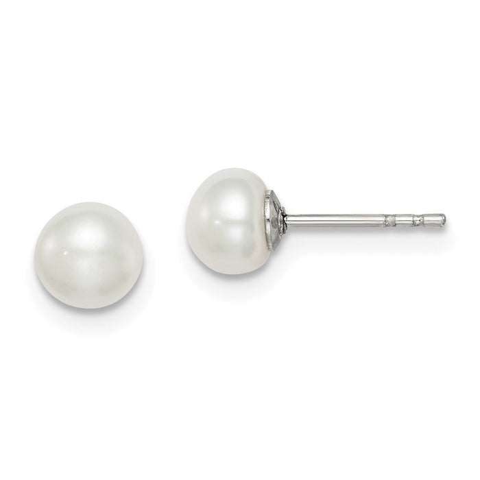 Stella Silver 925 Sterling Silver Rh-plated 5-6mm White Freshwater Cultured Button Pearl Stud Earring, 5.5mm x 5 to 6mm