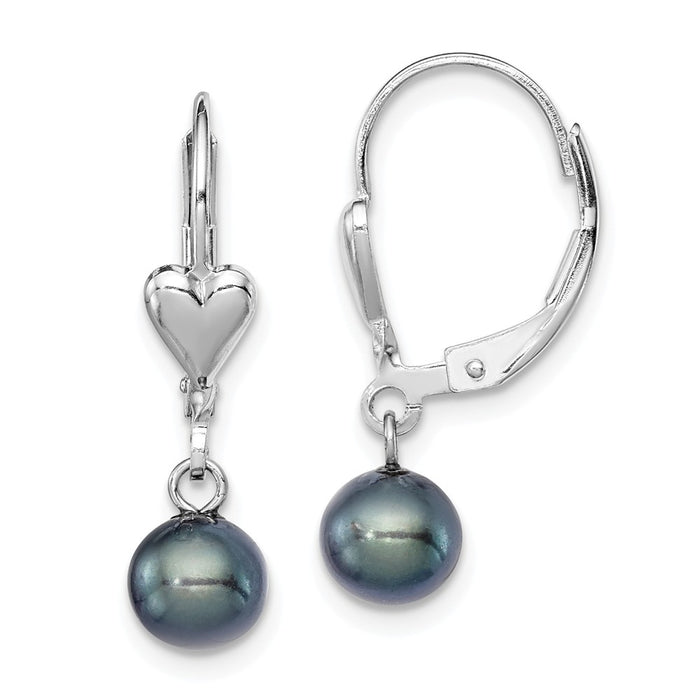 Stella Silver 925 Sterling Silver Rh-plated 6-7mm Black Freshwater Cultured Pearl Leverback Earrings, 26mm x 6 to 6.5mm