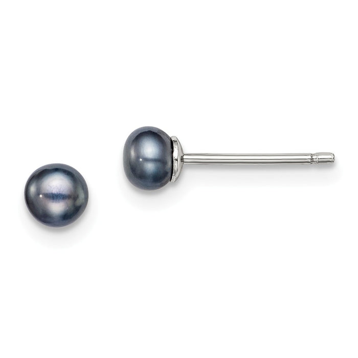Stella Silver 925 Sterling Silver Rh-plated 4-5mm Black Freshwater Cultured Button Pearl Stud Earring, 4 to 5mm x 4 to 5mm