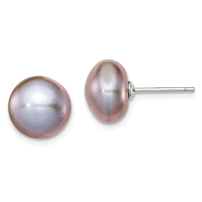 Stella Silver 925 Sterling Silver Rh-plated 10-11mm Grey Freshwater Cultured Button Pearl Stud Earrin, 10 to 11mm x 10 to 11mm