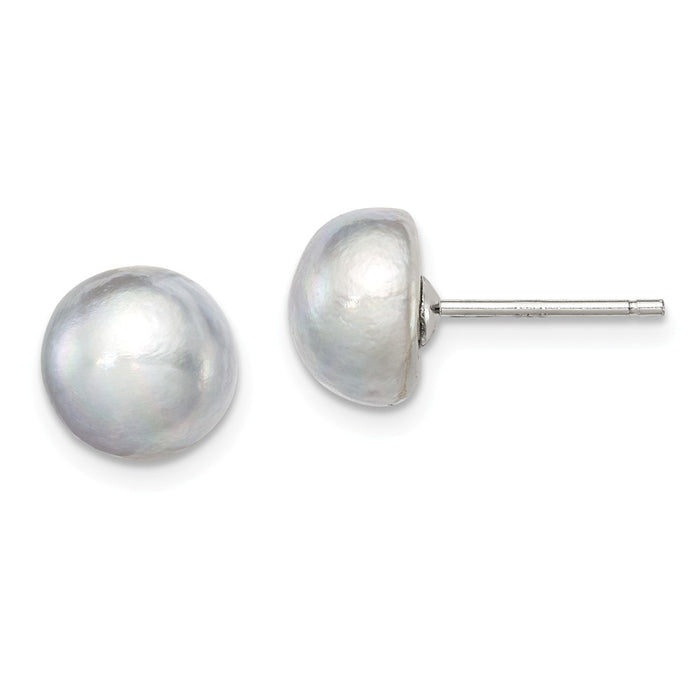 Stella Silver 925 Sterling Silver Rh-plated 8-9mm Grey Freshwater Cultured Button Pearl Stud Earrings, 8 to 9mm x 8 to 9mm