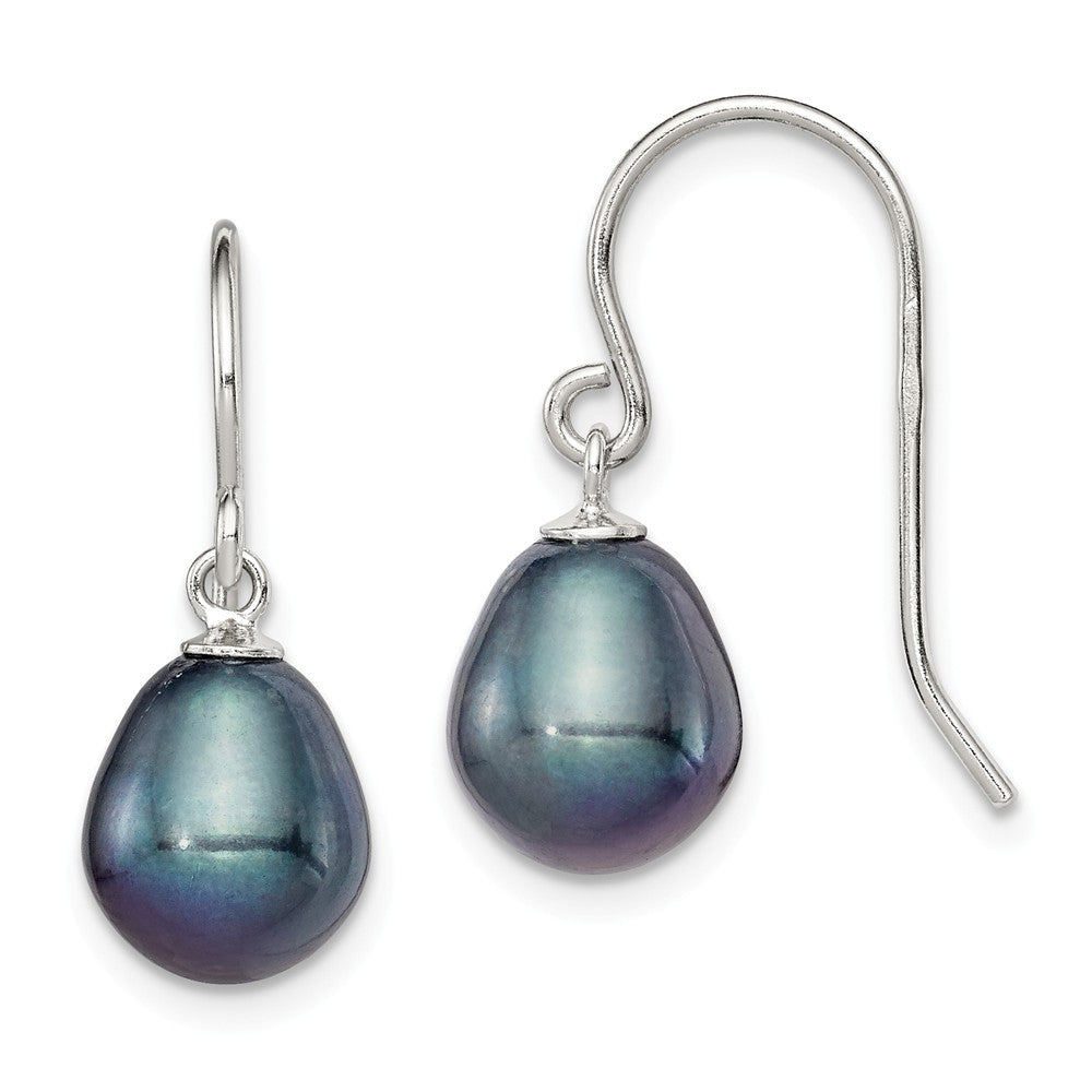 Stella Silver 925 Sterling Silver Rh-plated 8-9mm Black Freshwater Cultured Pearl Dangle Earrings, 21mm x 8 to 9mm