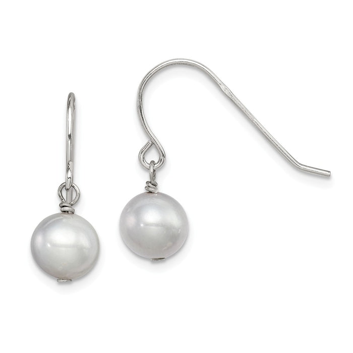 Stella Silver 925 Sterling Silver Rh-plated Grey 7-8mm Freshwater Cultured Pearl Dangle Earrings, 20mm x 7.5 to 8mm