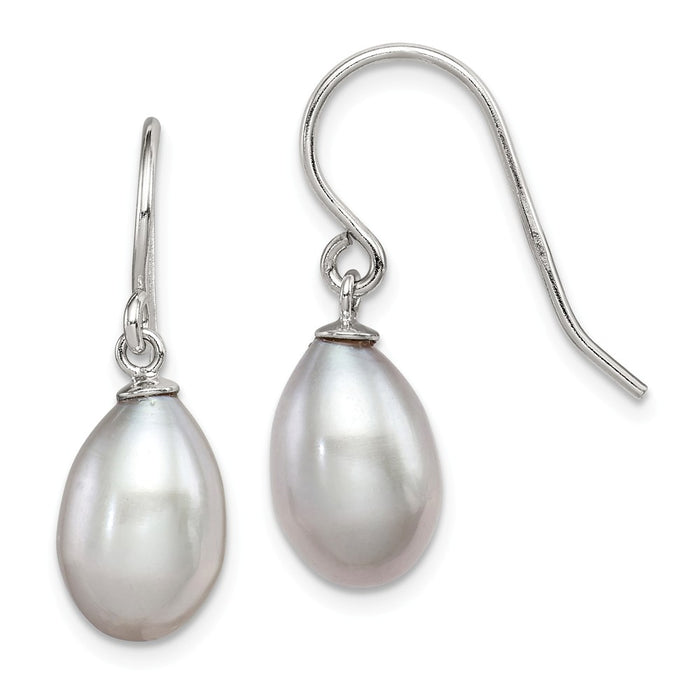 Stella Silver 925 Sterling Silver Rh-plated Grey 8-9mm Freshwater Cultured Pearl Dangle Earrings, 22mm x 8 to 9mm