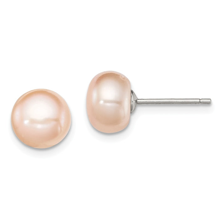 Stella Silver 925 Sterling Silver Rh-plated 8-9mm Pink Freshwater Cultured Button Pearl Stud Earrings, 8 to 9mm x 8 to 9mm