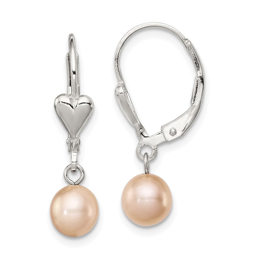 Stella Silver 925 Sterling Silver Rh-plated 6-7mm Pink Freshwater Cultured Pearl Leverback Earrings, 24mm x 6 to 6.5mm