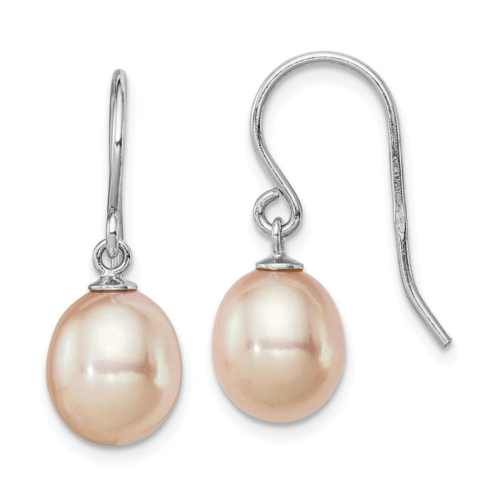 Stella Silver 925 Sterling Silver Rhodium-plated 8-9mm Pink Freshwater Cultured Pearl Drop Earrings, 22mm x 8mm