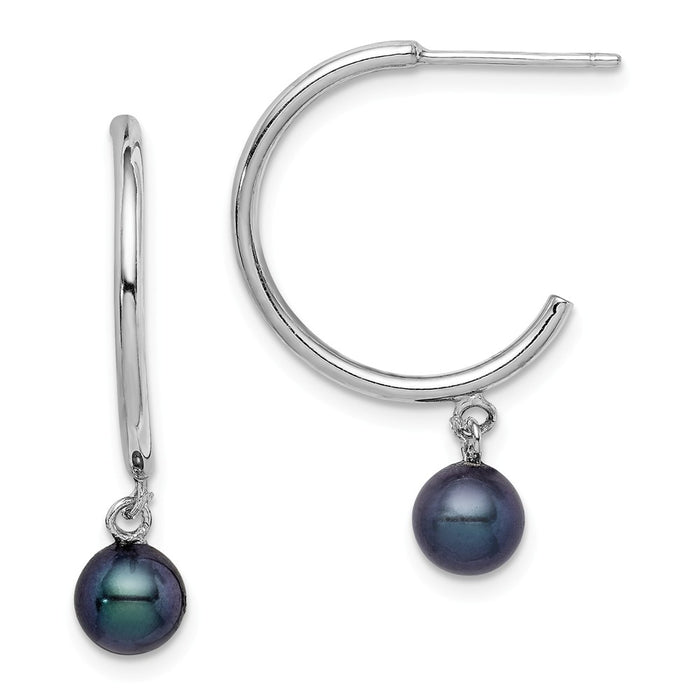 Stella Silver 925 Sterling Silver Rhodium-plated 6-7mm Black Freshwater Cultured Pearl Earrings, 23mm x 6mm
