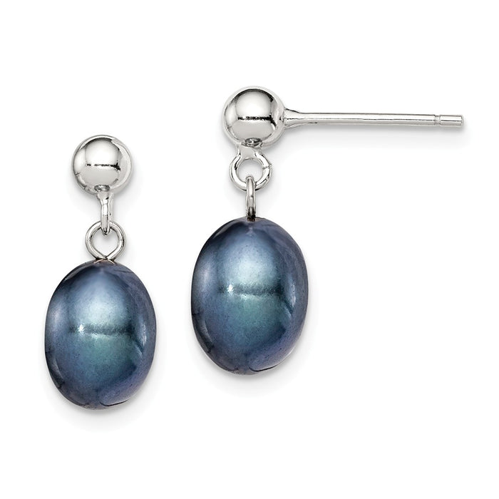 Stella Silver 925 Sterling Silver Rh-plated 7-8mm Black Freshwater Cultured Pearl Earrings, 16mm x 7 to 7.5mm