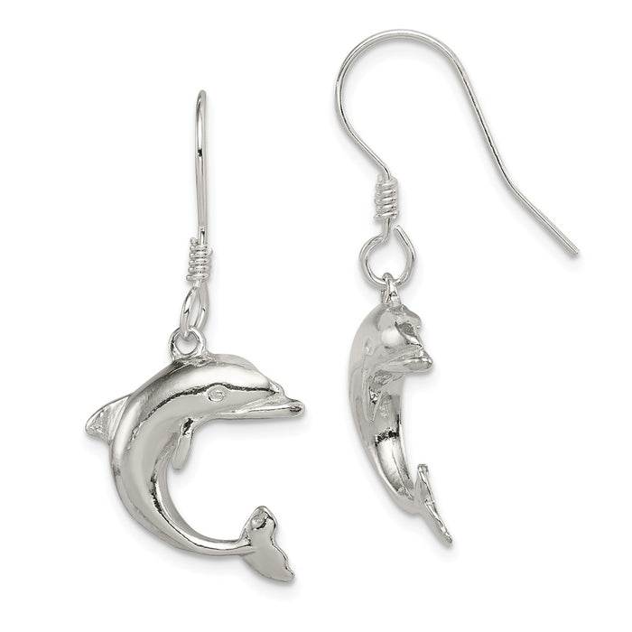 Stella Silver 925 Sterling Silver Dolphin Earrings, 30mm x 17mm