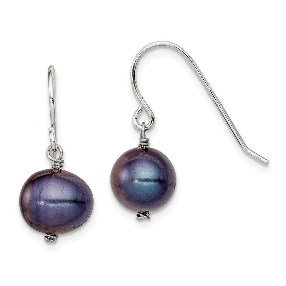 Stella Silver 925 Sterling Silver Rh-plated Black 7.5-8mm Freshwater Cultured Pearl Dangle Earrings, 20mm x 7.5 to 8mm