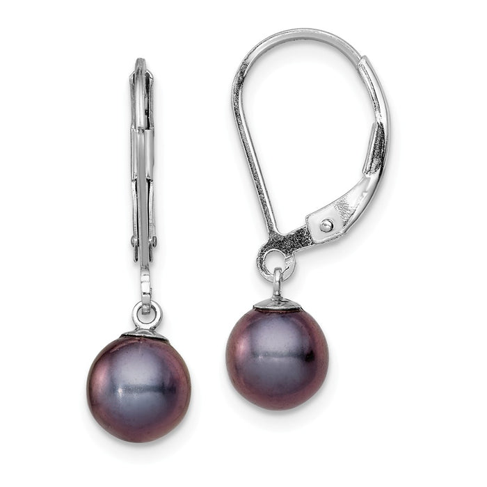 Stella Silver 925 Sterling Silver Rhodium-plated 6-7mm Black Freshwater Cultured Pearl Leverback Earrings, 24mm x 6 to 6.5mm