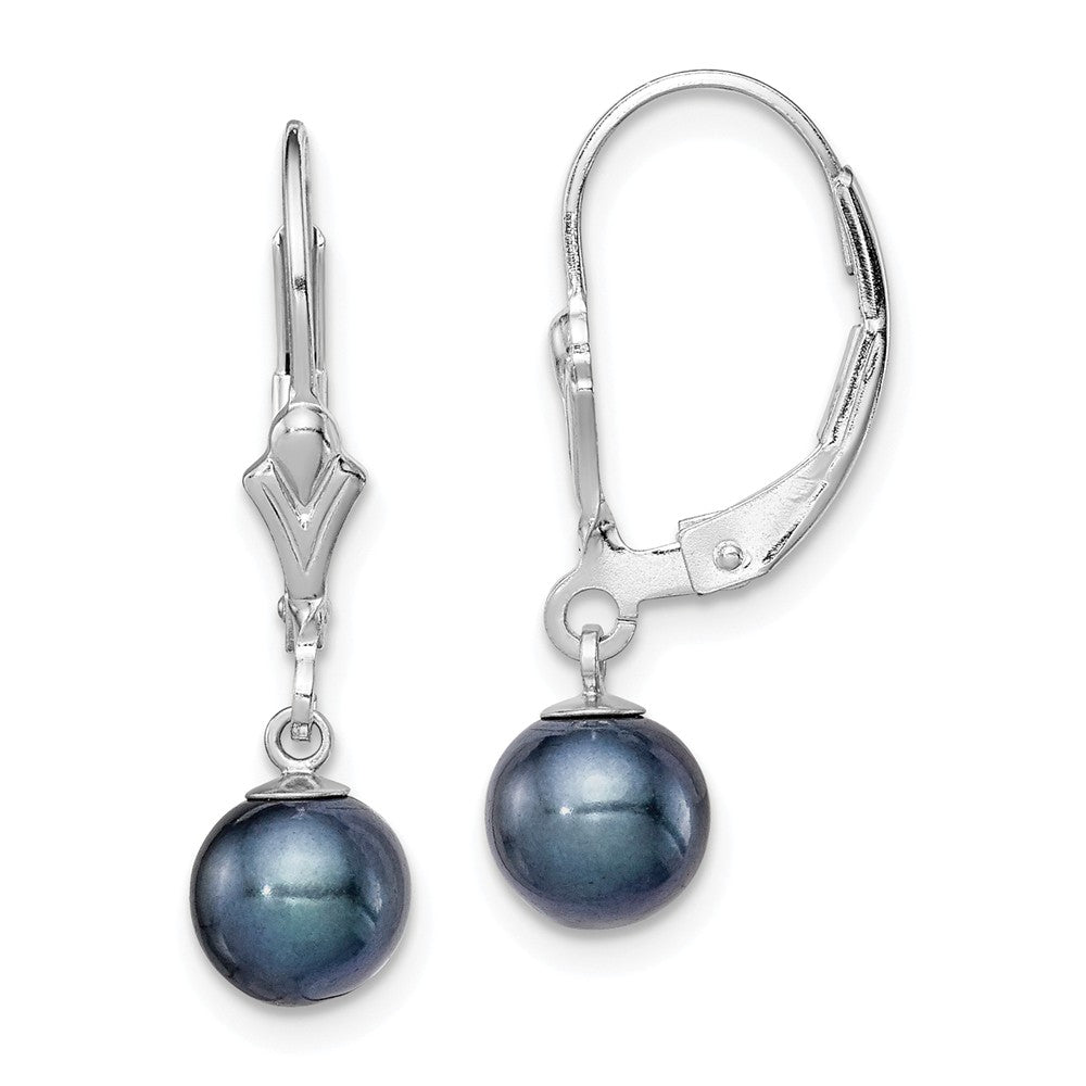 Stella Silver 925 Sterling Silver Rh-plated 6-7mm Black Freshwater Cultured Pearl Leverback Earrings, 25mm x 6 to 6.5mm