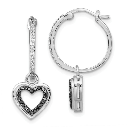 Stella Silver 925 Sterling Silver Rhod Plated Black & White Diamond Earring, 30mm x 11mm