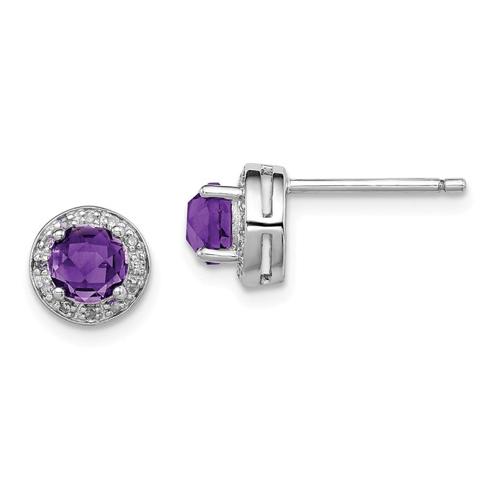 Stella Silver 925 Sterling Silver Rhodium-plated Diamond & Amethyst Earring, 8mm x 8mm