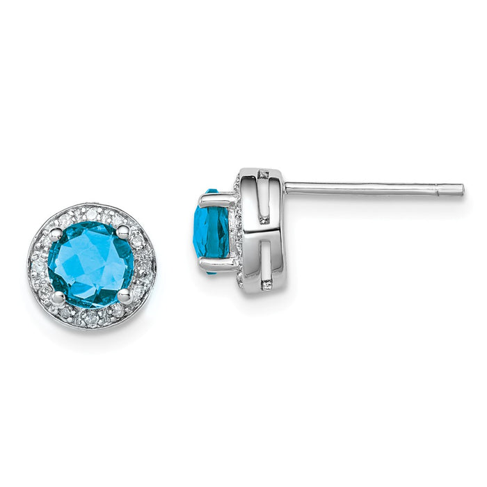 Stella Silver 925 Sterling Silver Rhodium-plated Diamond & Blue Topaz Earring, 8mm x 8mm